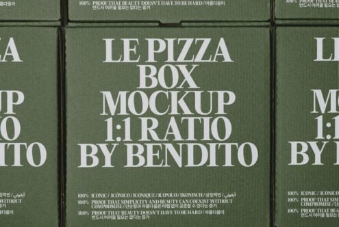 Le Pizza Box Mockup 1:1 ratio by Bendito in sage green with serif typography