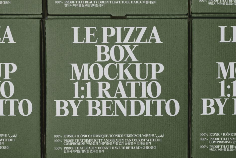 Le Pizza Box Mockup 1:1 ratio by Bendito in sage green with serif typography