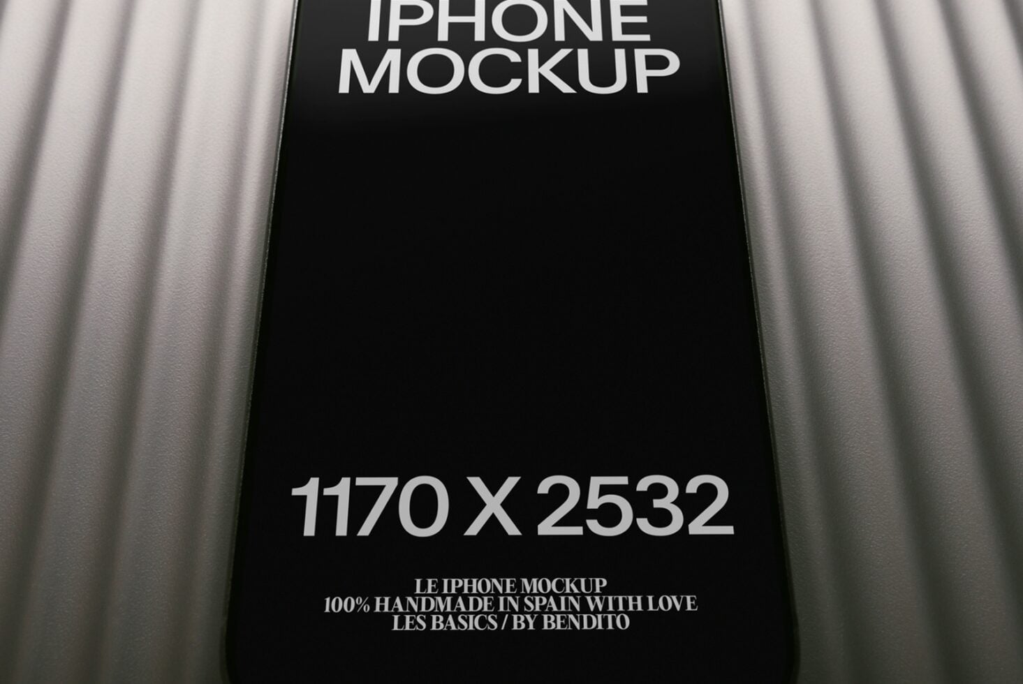 Black iPhone mockup with draped fabric background, clean screen space for designs