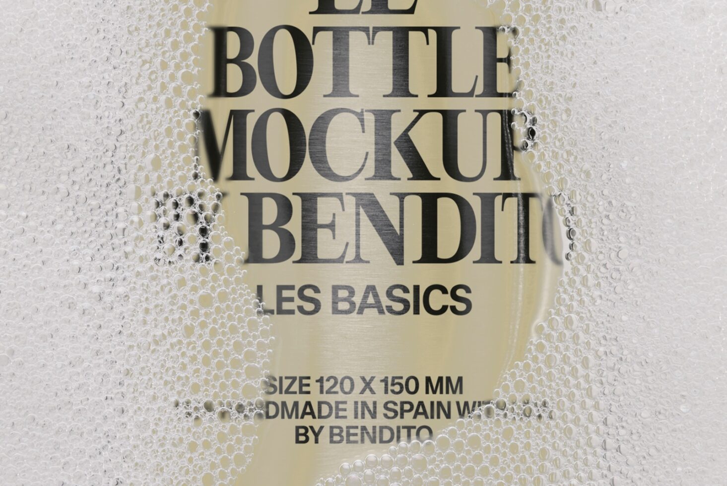 Cream bottle label mockup with bubble wrap texture overlay showing serif typography