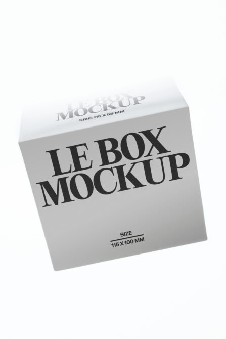 White box mockup angled at 45 degrees showing customizable packaging design surface