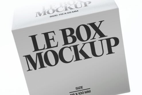 White product box with bold serif typography showing front label design at 115x55mm size