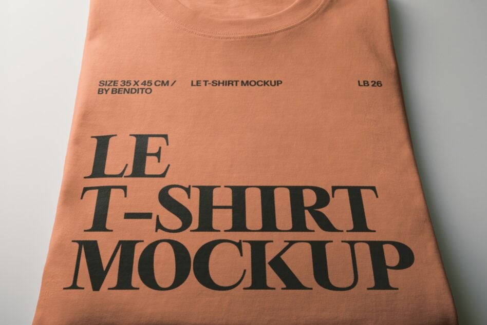 Terracotta tee mockup with large serif typography showing design placement on fabric