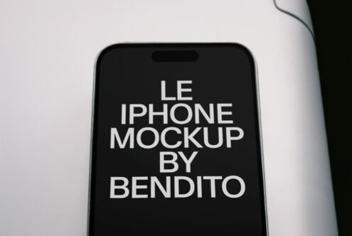 iPhone mockup with centered white sans-serif text on black screen against neutral background