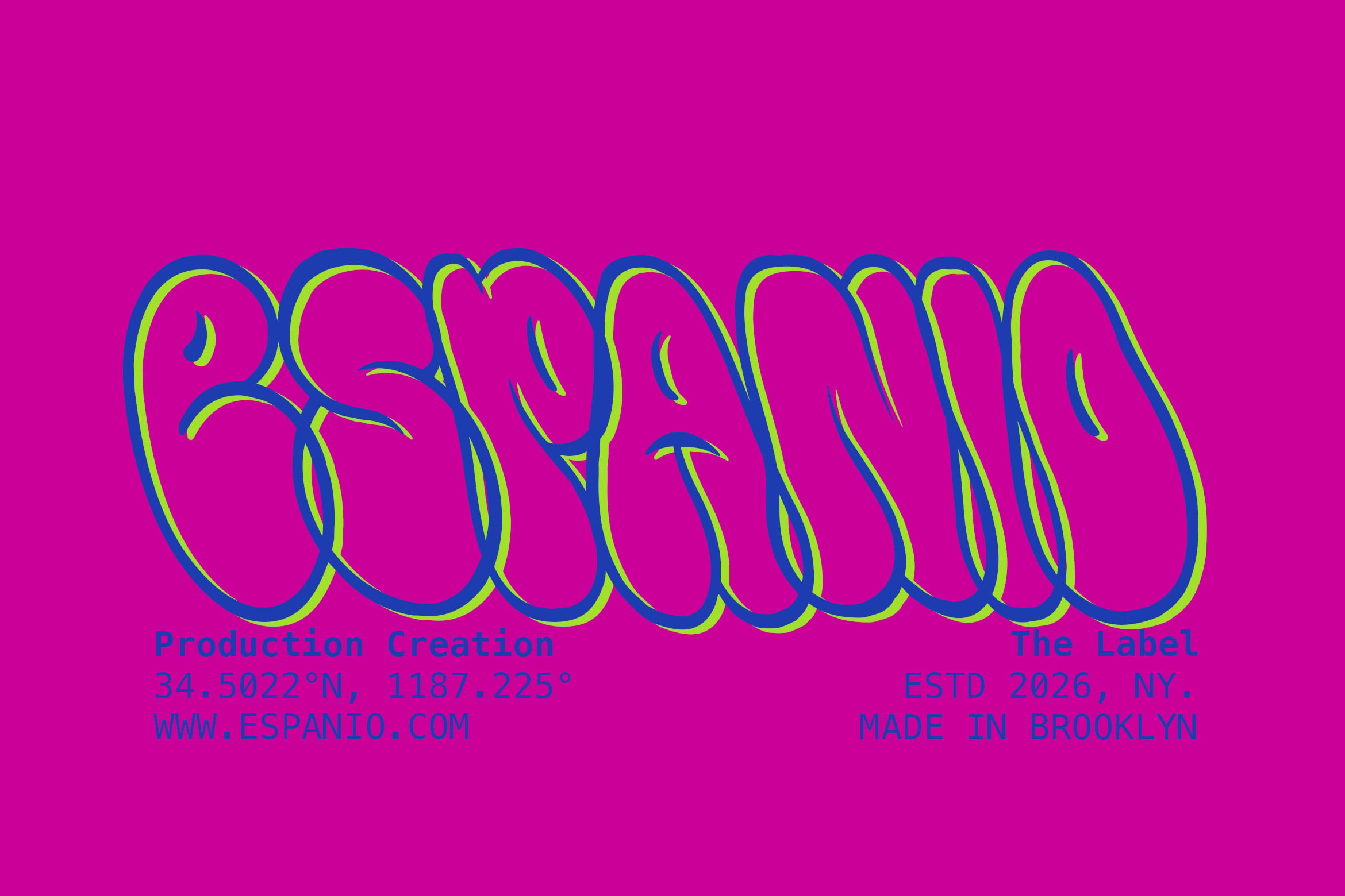 Bold graffiti-style lettering in neon yellow with blue outline on hot pink background
