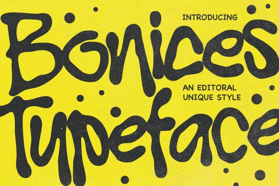 Bold typeface with gritty texture on bright yellow background with scattered dots