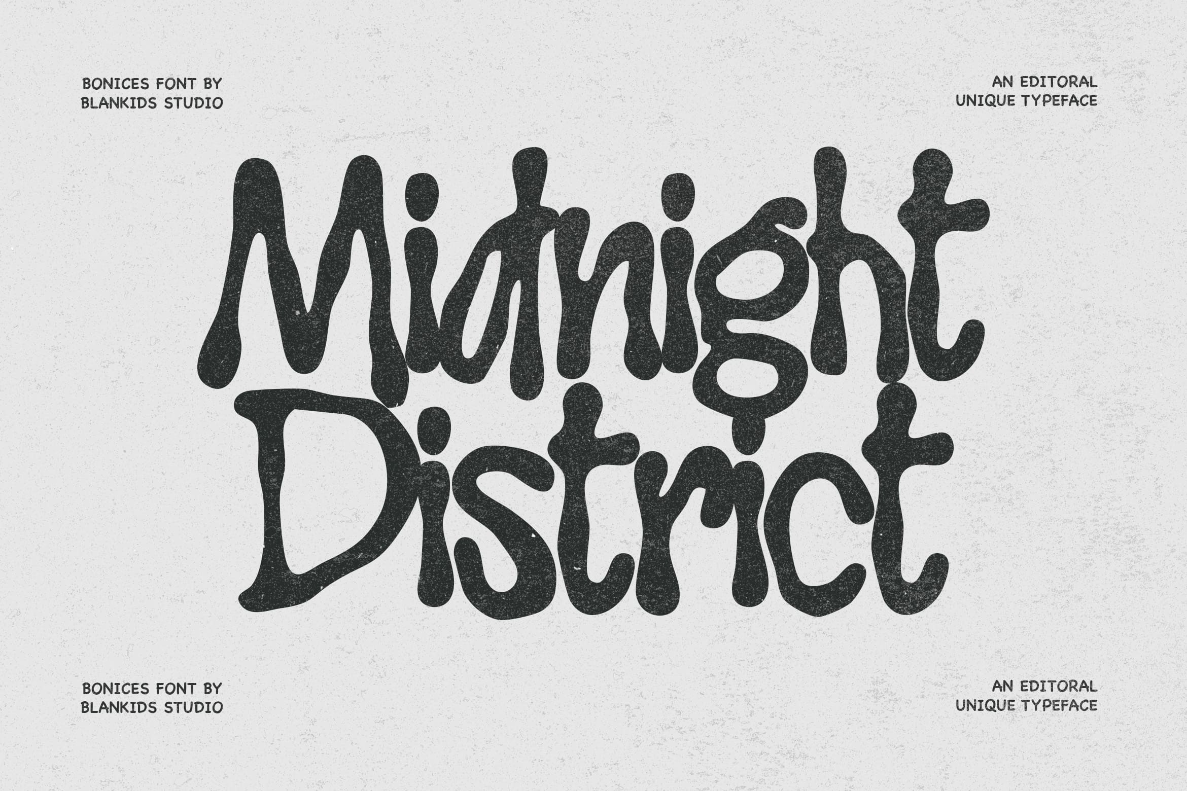 Bonicas font by Blankids Studio with organic wobbly letterforms on textured background