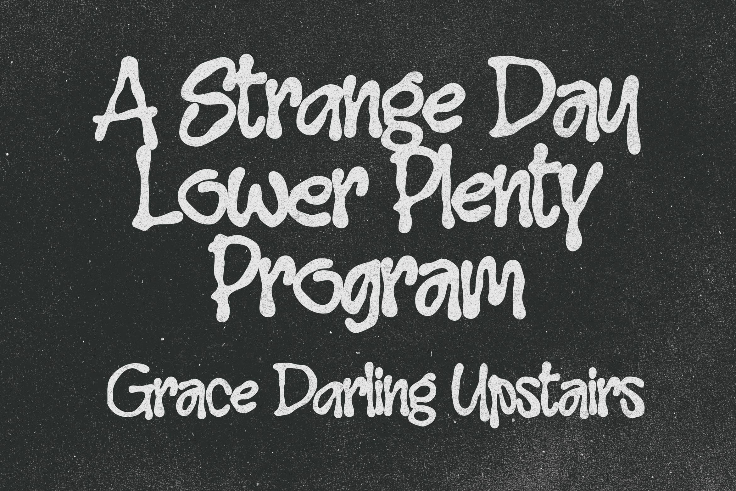 Handwritten chalk lettering on dark textured background showing book titles in flowing script font