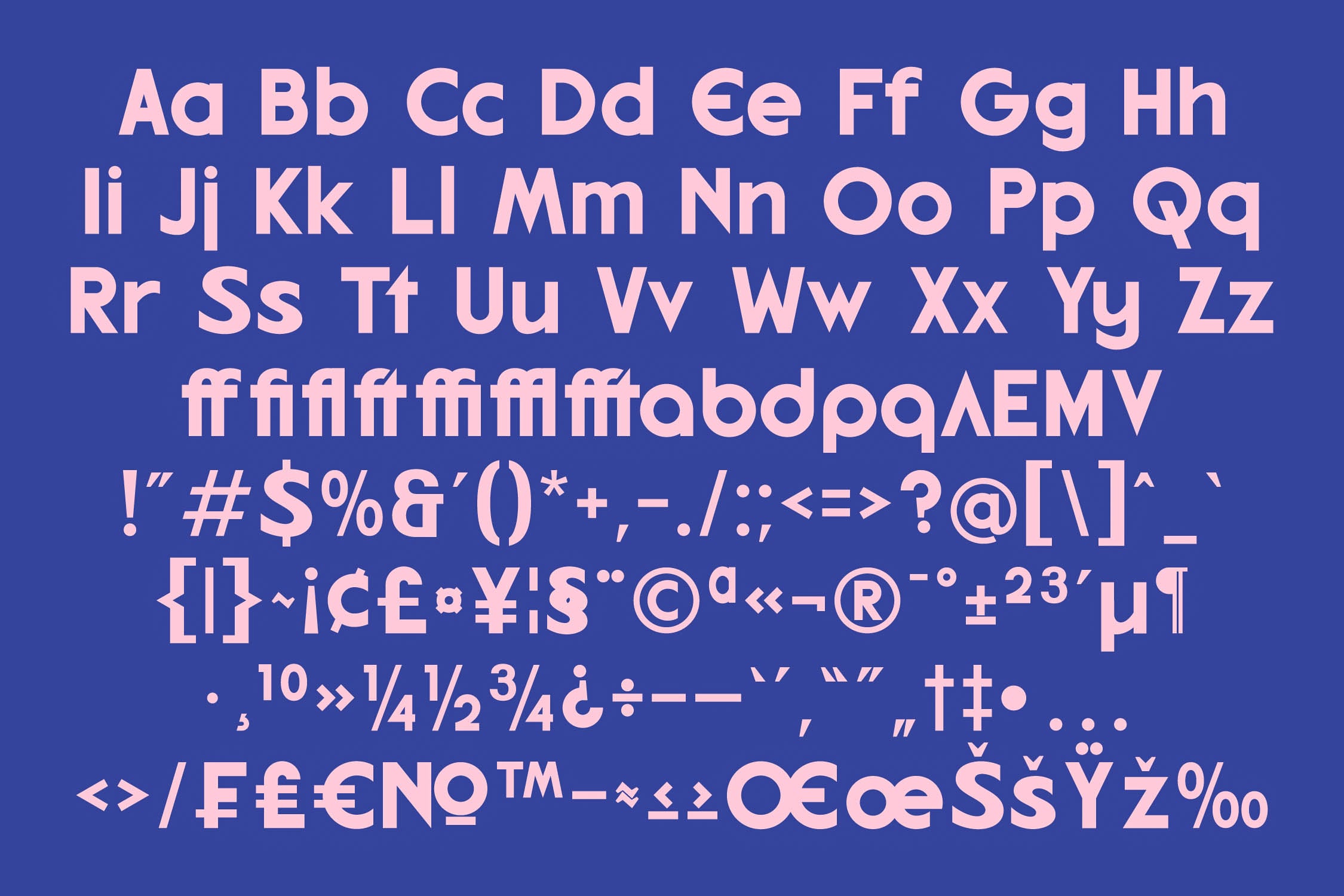 Rounded sans serif font with full character set on deep blue background