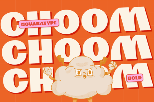 Stacked display text reading 'choom choom chea' with playful cloud mascot