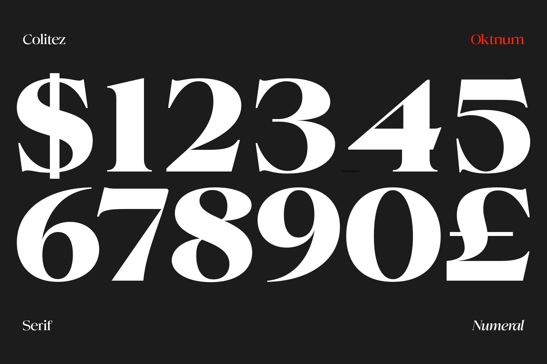 Colitez serif font displaying large white numerals with dollar sign on black background