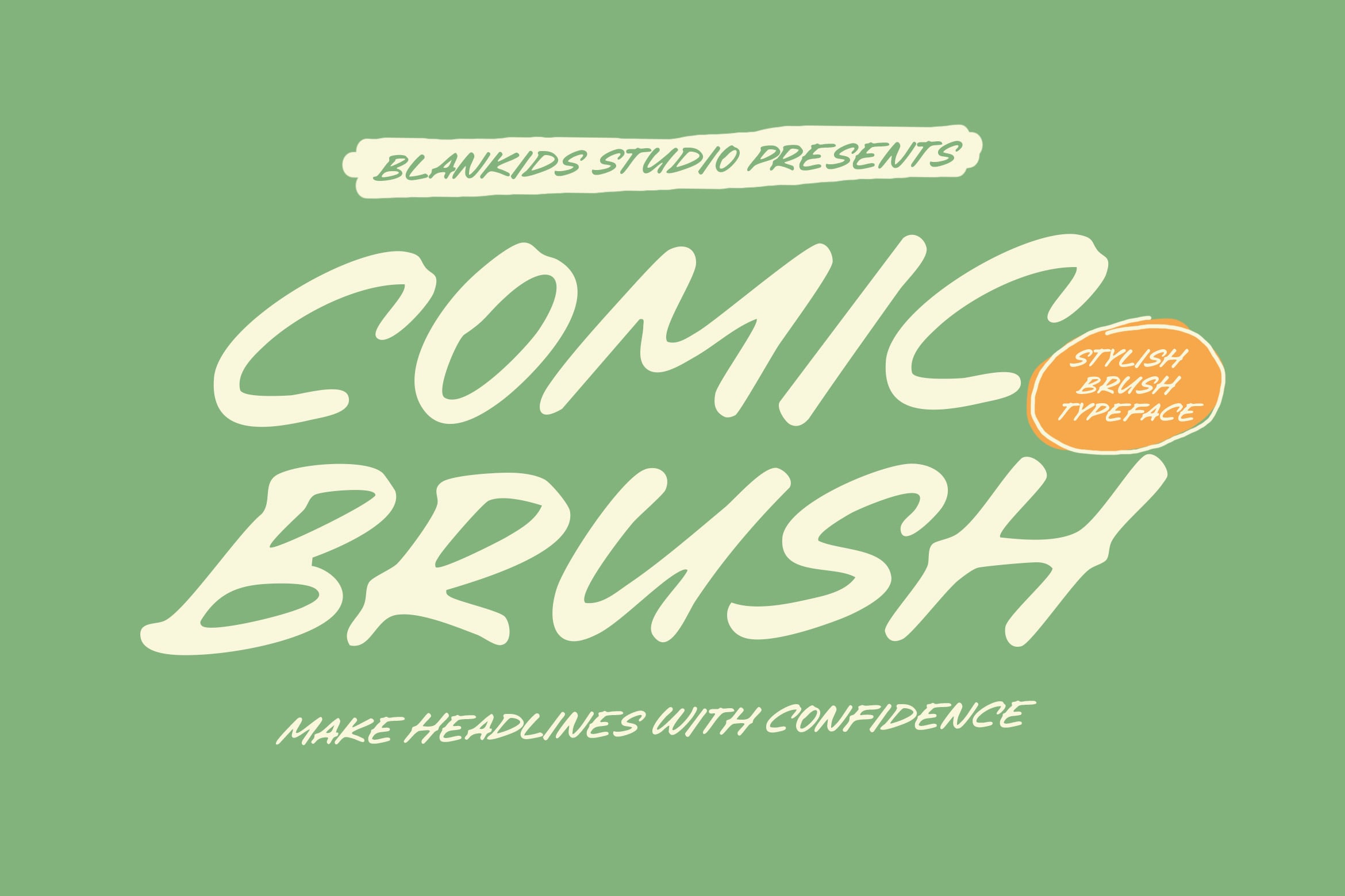 Comic Brush font display with cream lettering on soft green background, playful branding