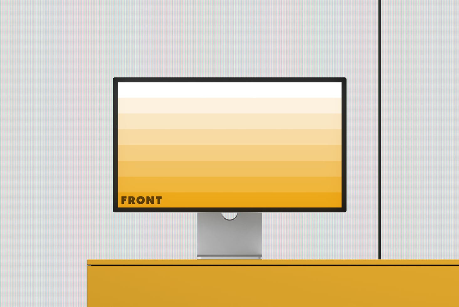 Desktop monitor mockup with yellow gradient display on striped background