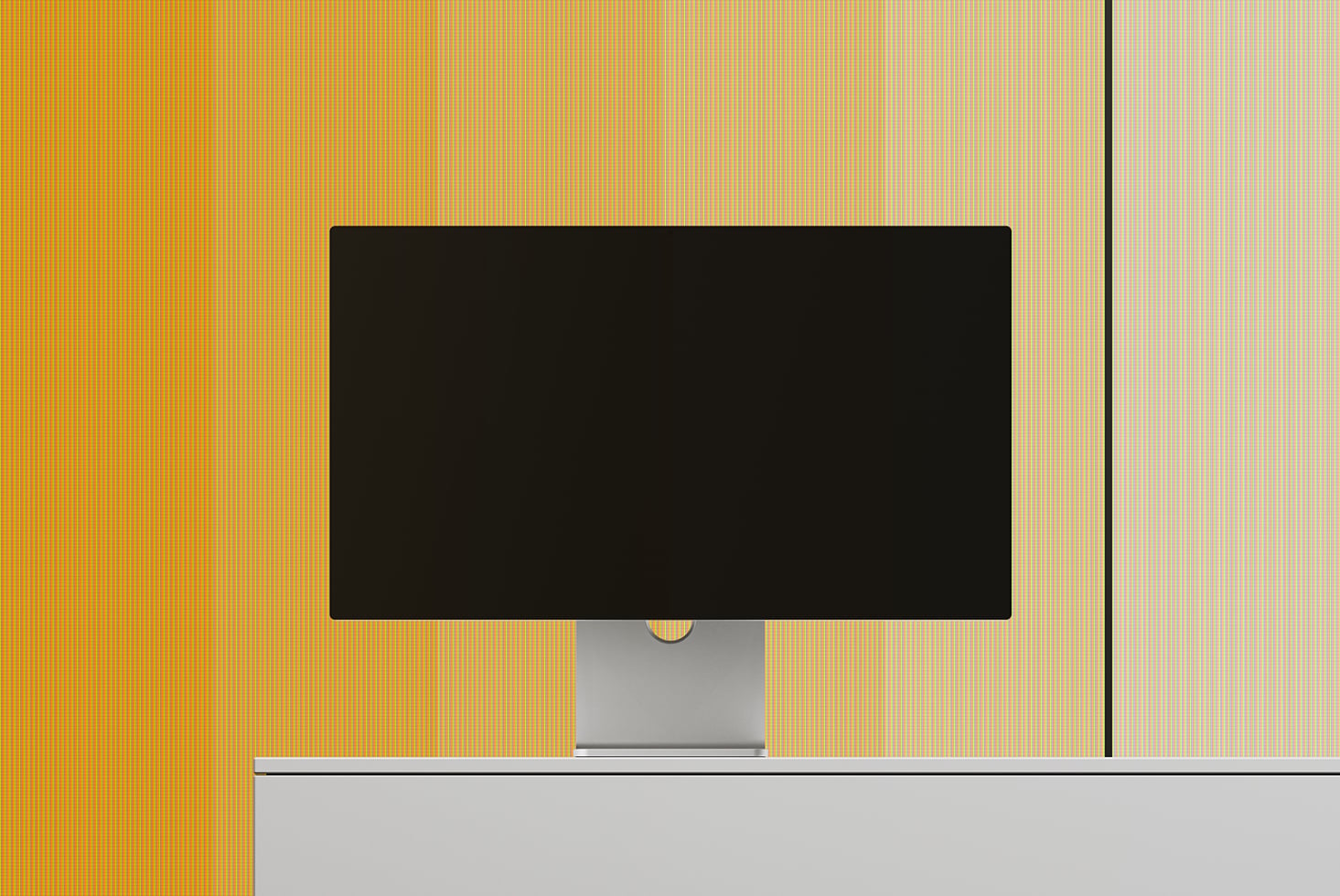 Desktop monitor mockup with vibrant retro striped background in warm tones