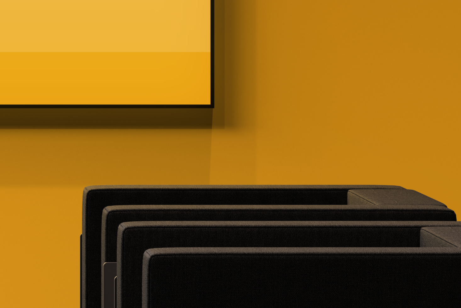 Stacked black mousepad mockups with gold shadow detail on mustard yellow background