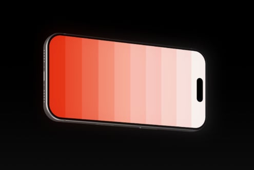 iPhone mockup with red gradient fading to white across the screen display