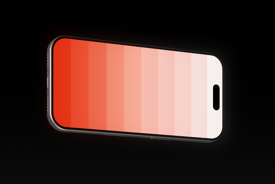 iPhone mockup with red gradient fading to white across the screen display