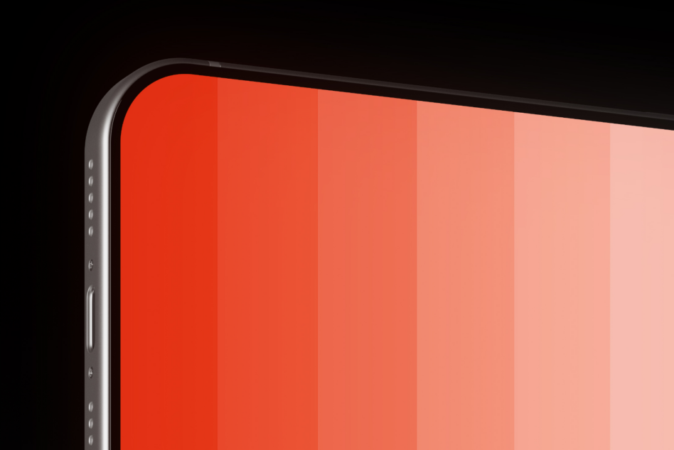 Smartphone mockup with curved edges, side buttons, vibrant red-to-blush gradient screen display