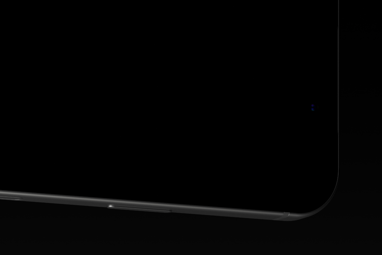 Sleek laptop mockup shot from side angle showing curved black screen with minimal bezels