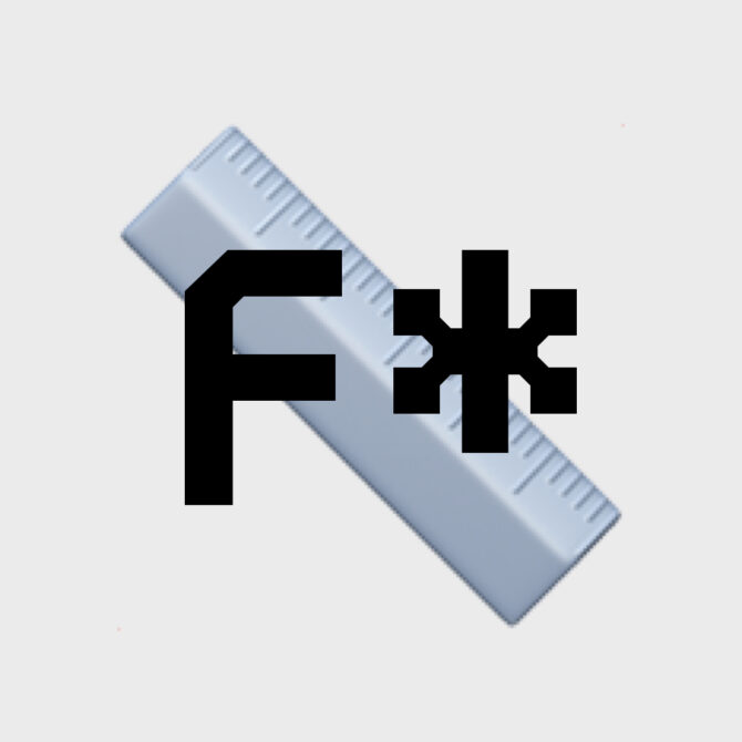 Black F symbol displayed on tilted blue ruler mockup