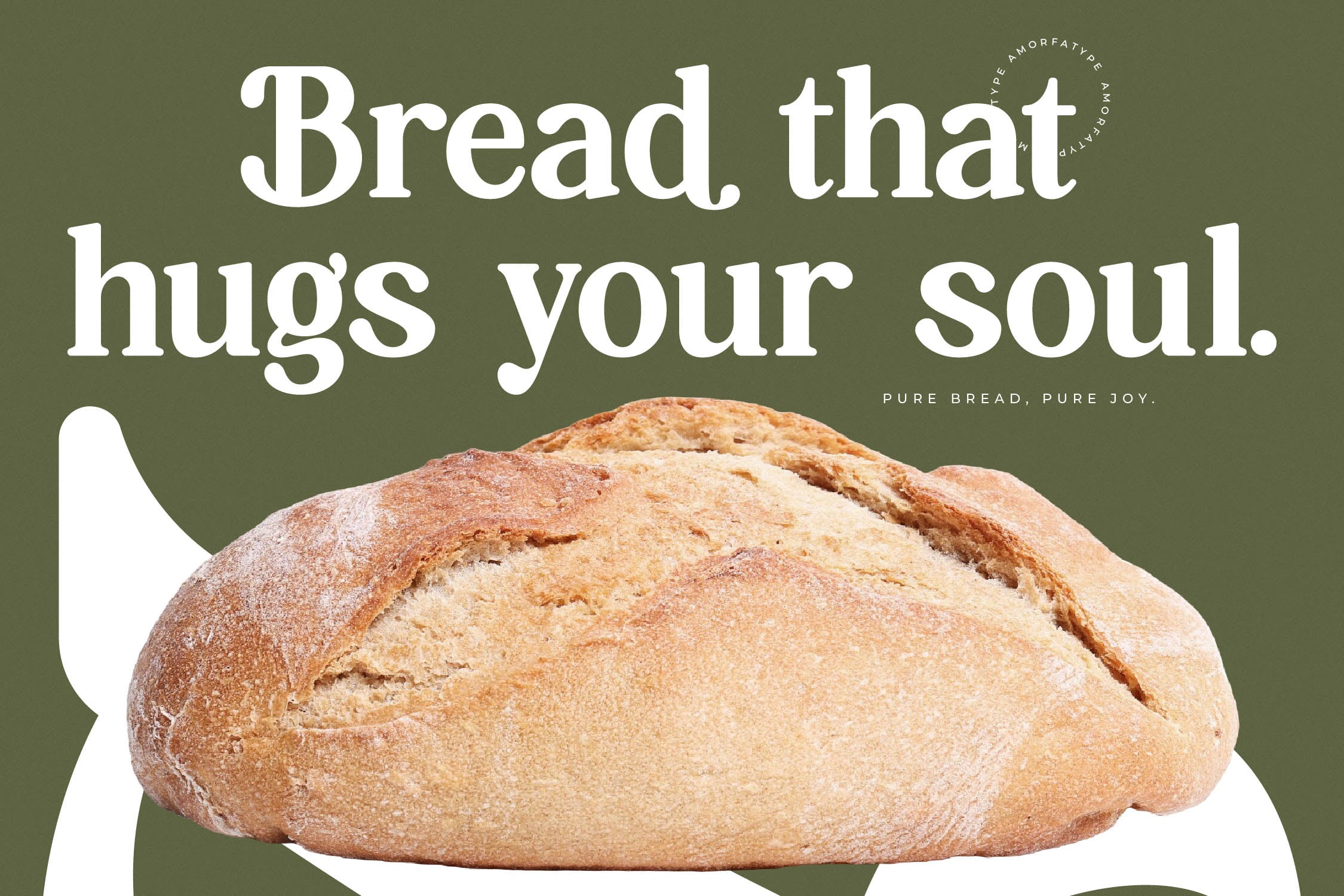 Artisan sourdough loaf on sage green background with warm typography about soul-hugging bread