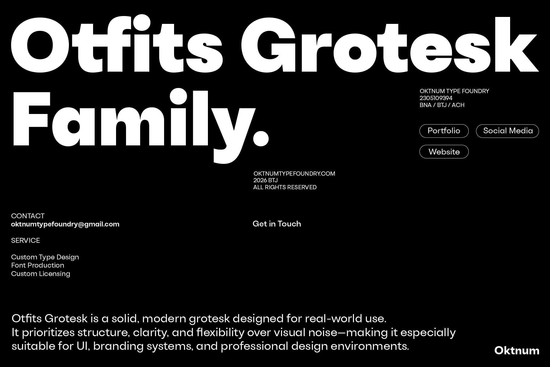Outfits Grotesk typeface family homepage mockup with bold sans serif display type