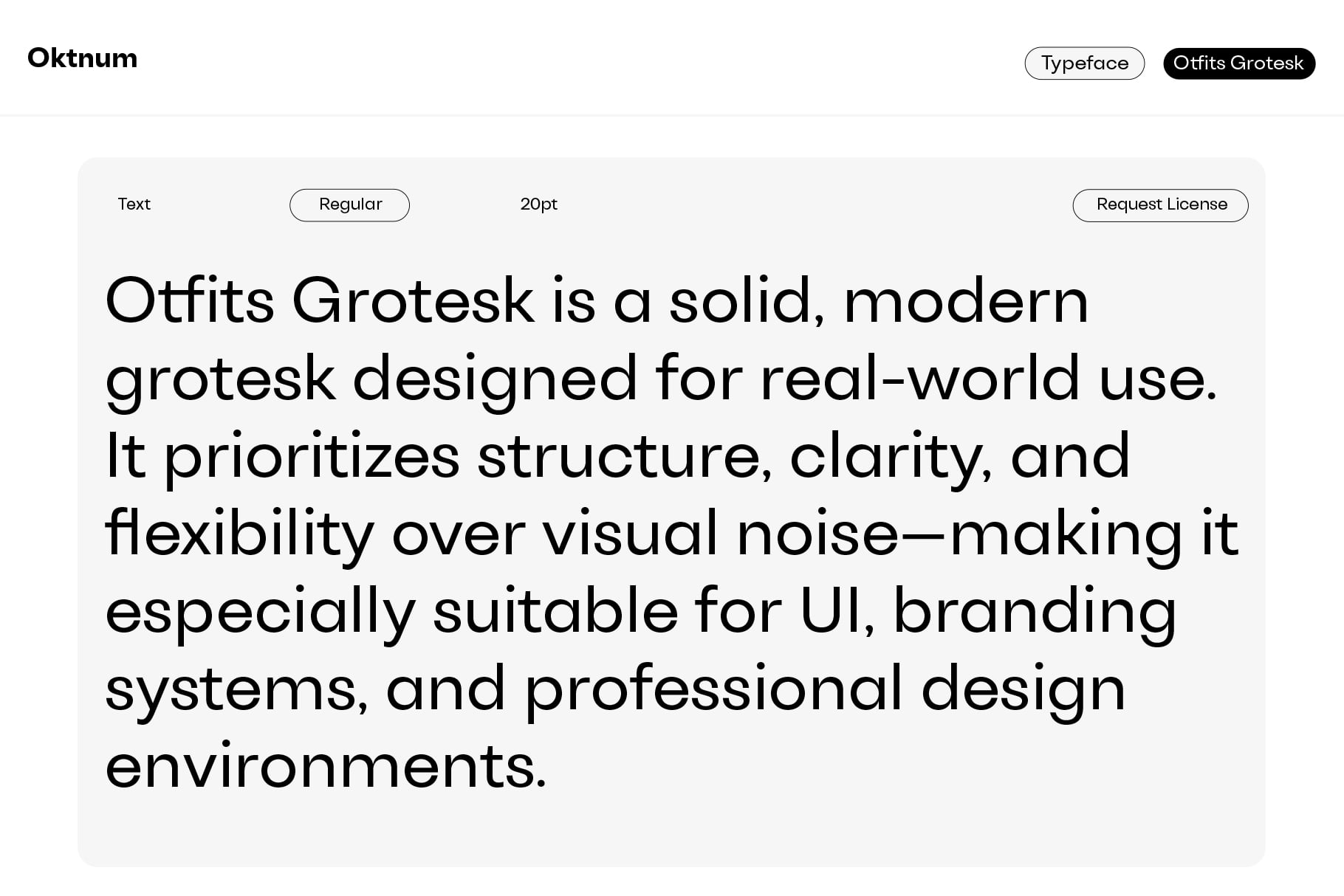 Otfits Grotesk typeface sample showing clean, modern sans-serif lettering in regular weight