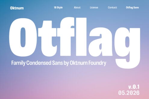 Oktnum condensed sans serif font family displayed in massive white letters on blue to pink gradient background