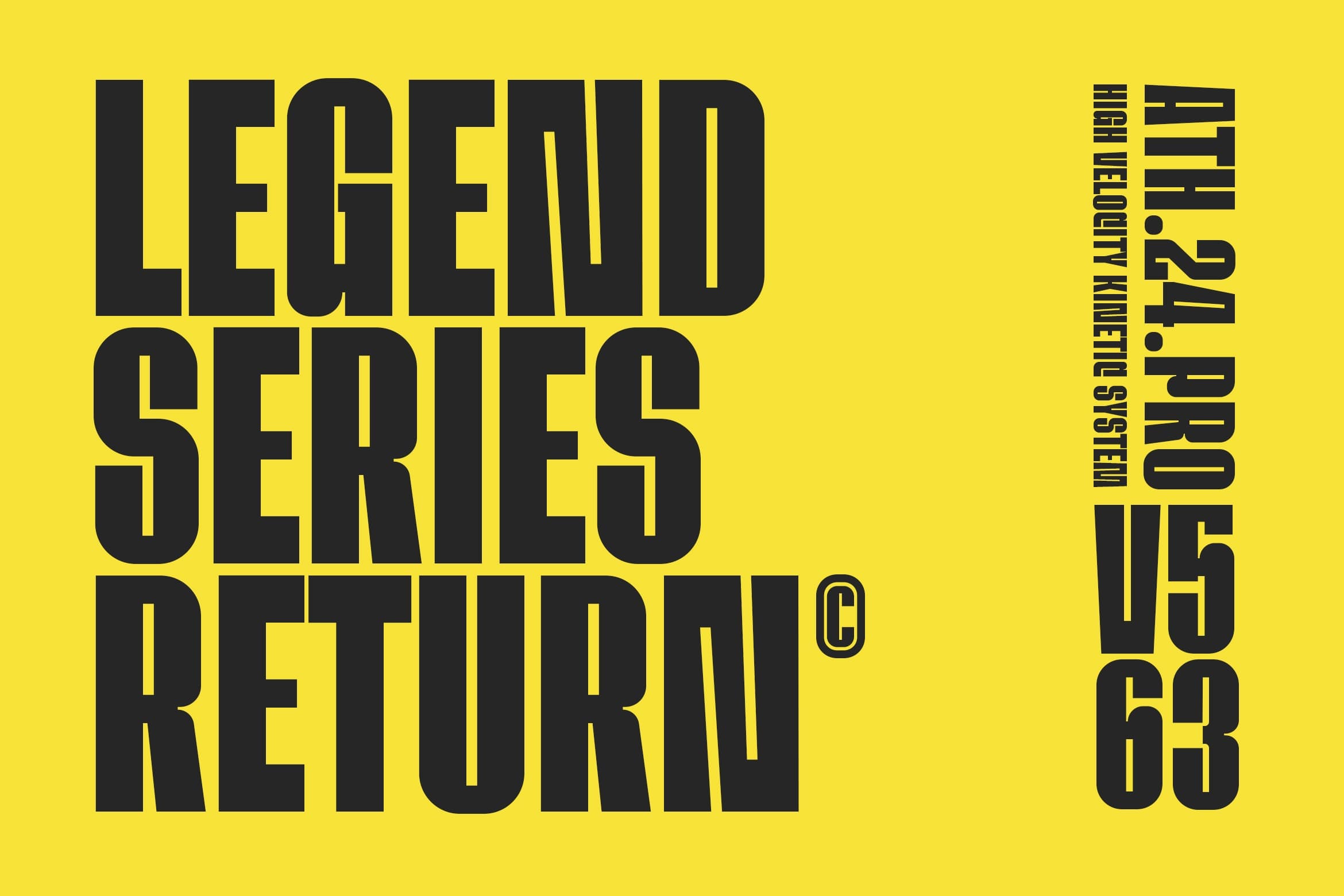Legend Series Retro display font with bold black letters on bright yellow background