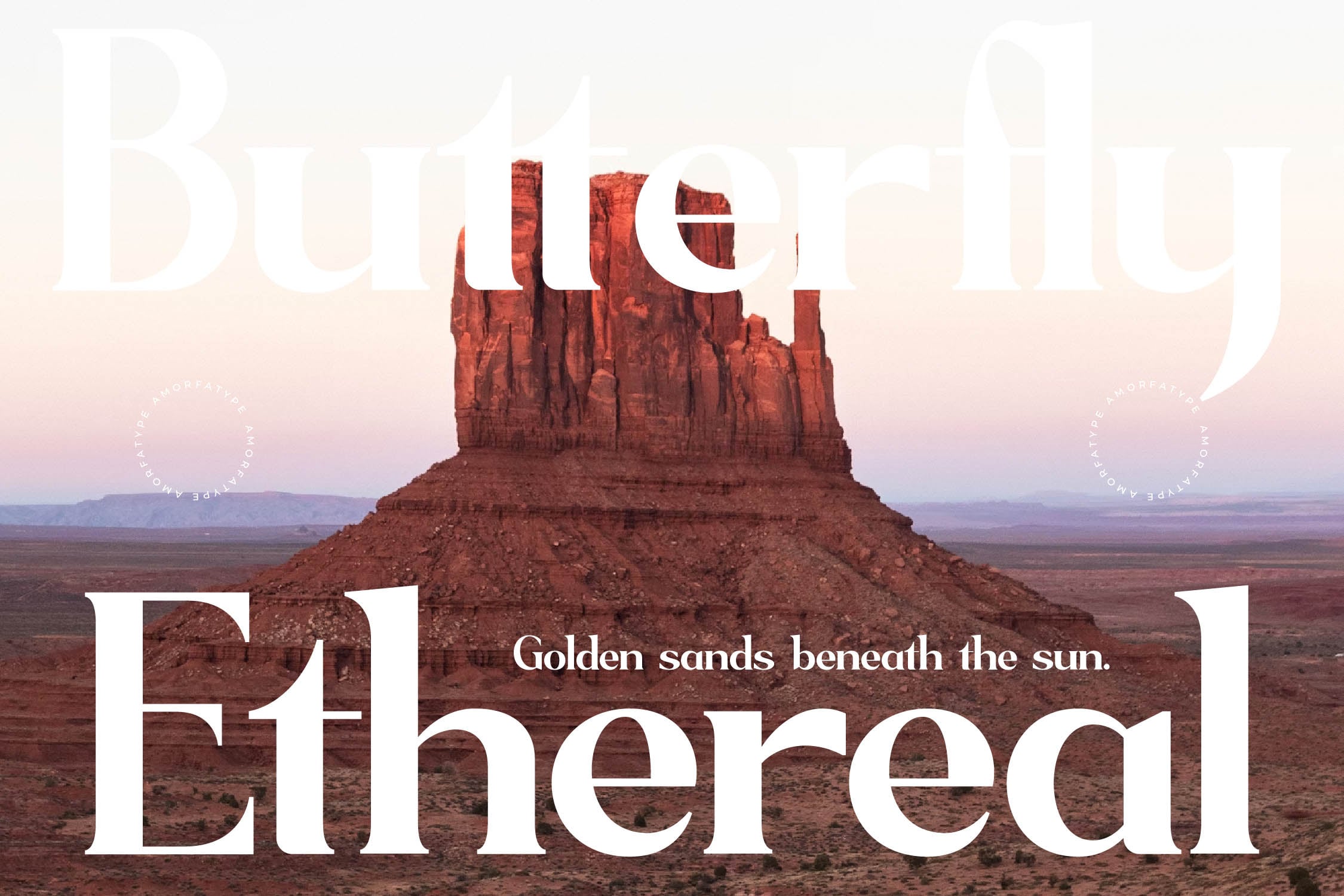 Desert monument mockup with bold typography overlay on Monument Valley landscape