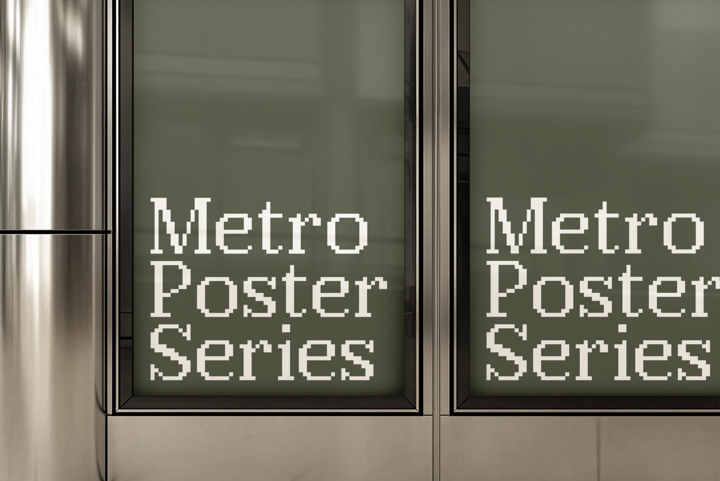 Metro Poster Series mockup on modern storefront windows with sleek metal framing