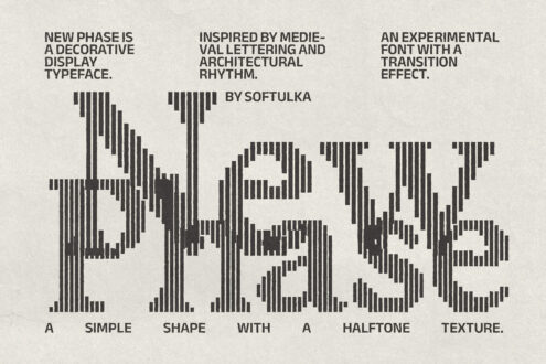 New Phase decorative display font with striped halftone texture by Softulka