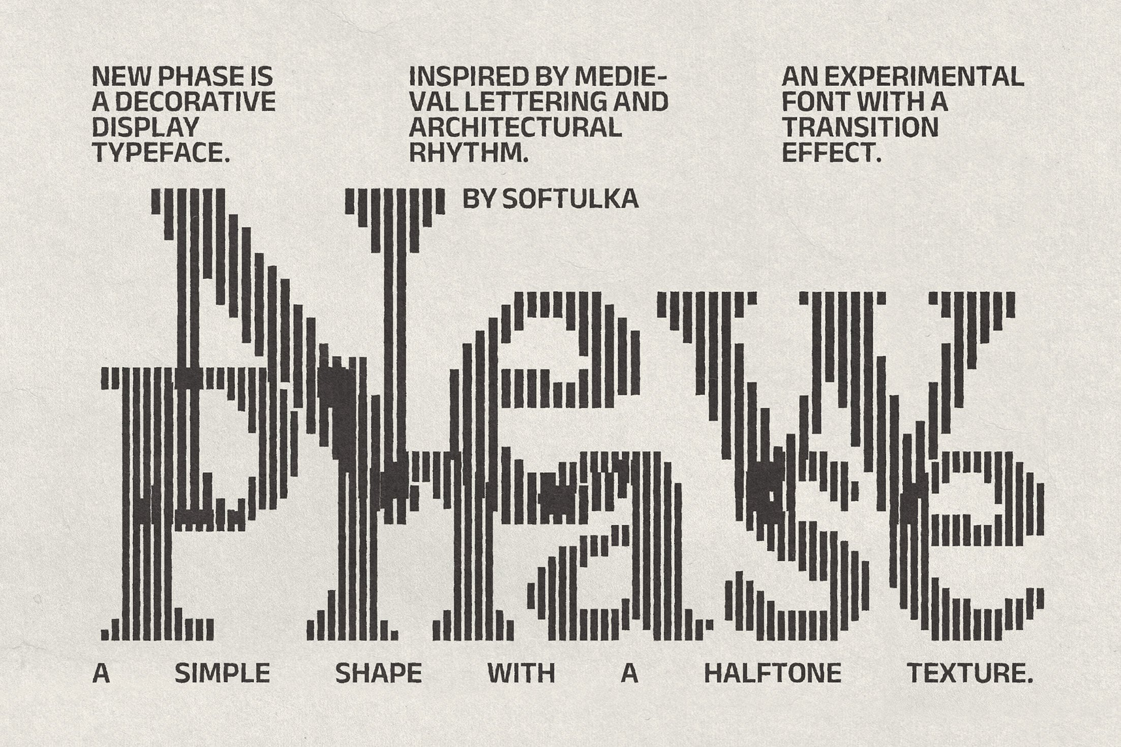 New Phase decorative display font with striped halftone texture by Softulka