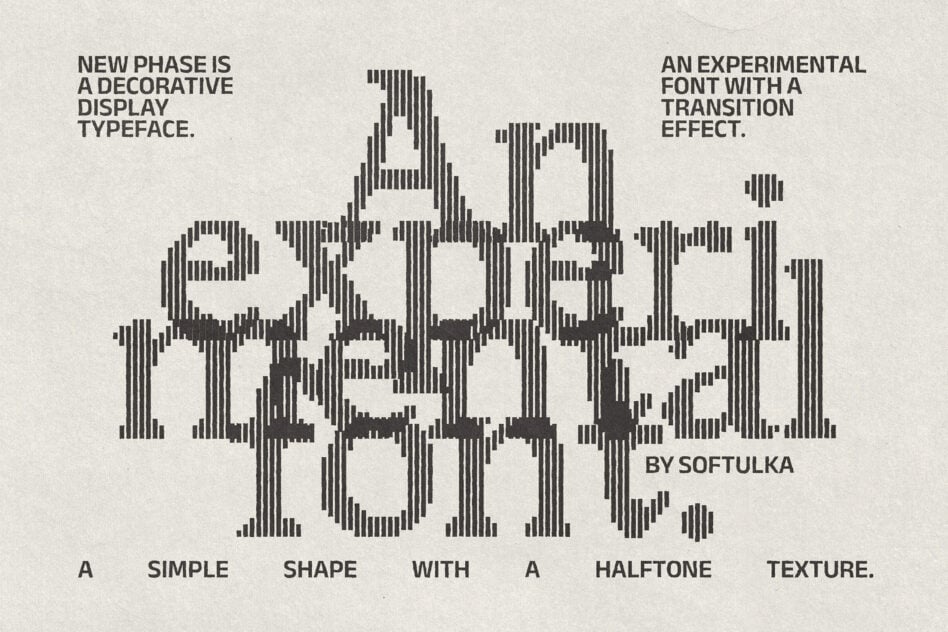 New Phase display typeface with halftone texture effect on cream background