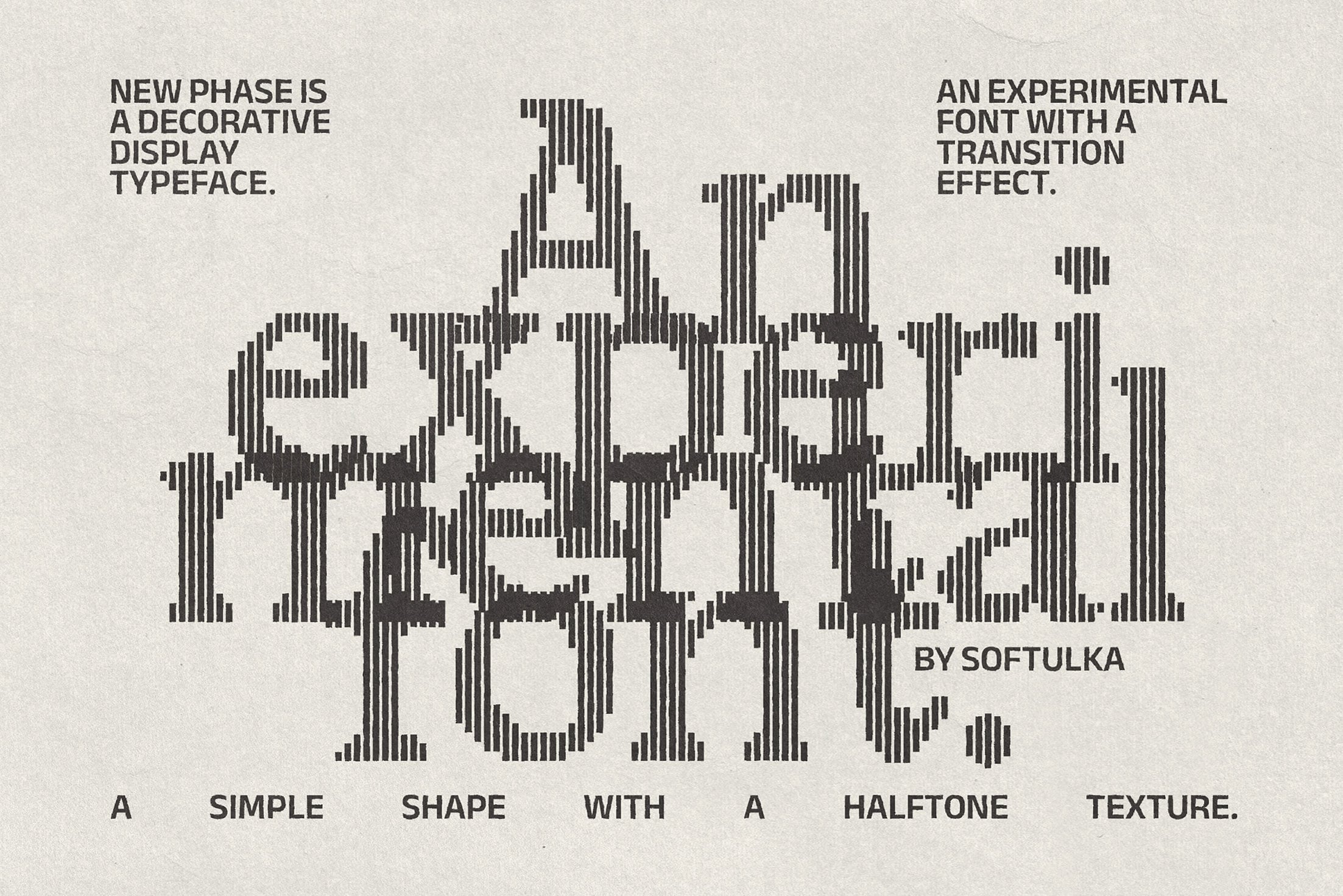 New Phase display typeface with halftone texture effect on cream background