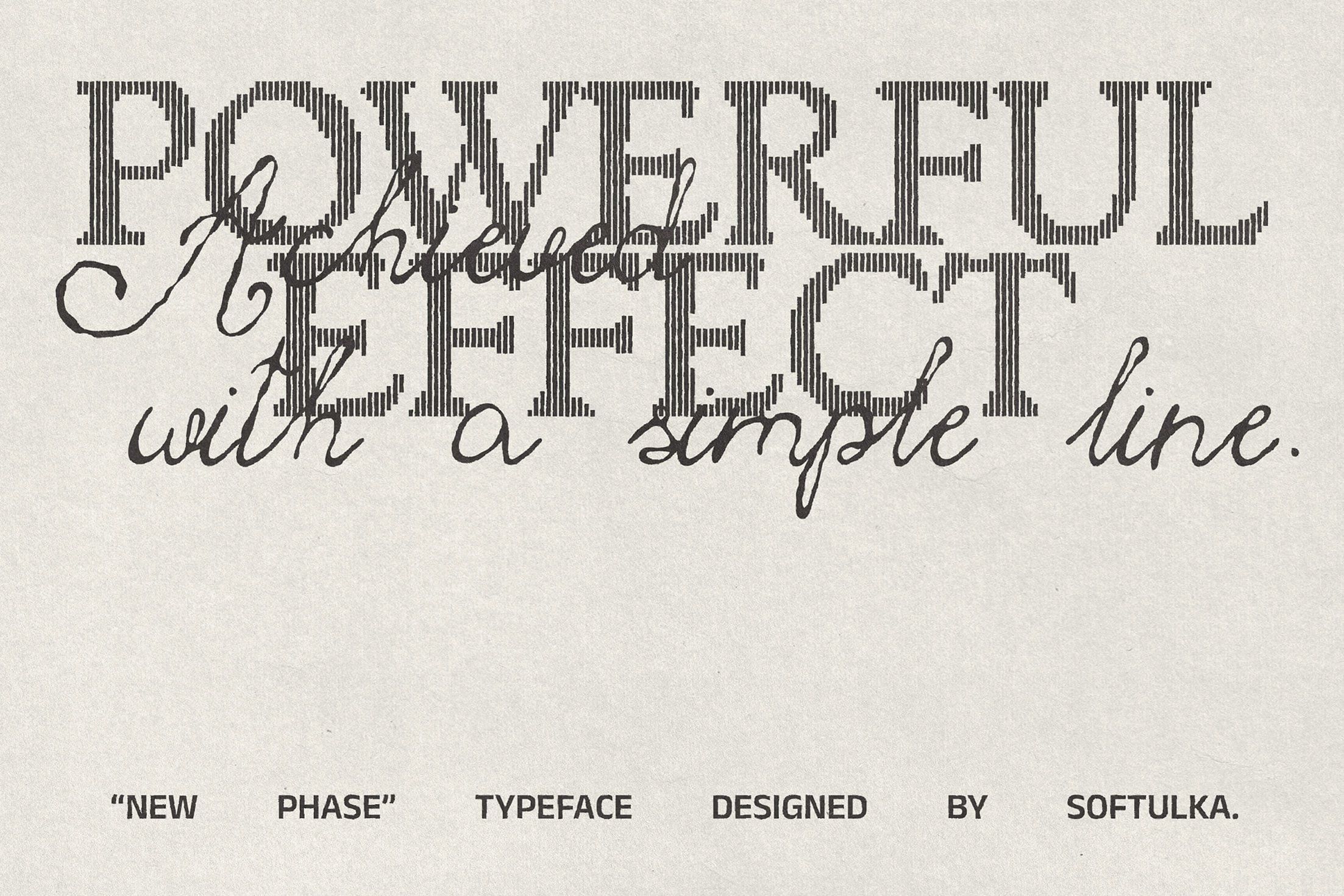 New Phase typeface showing striped capitals with script overlay on cream background