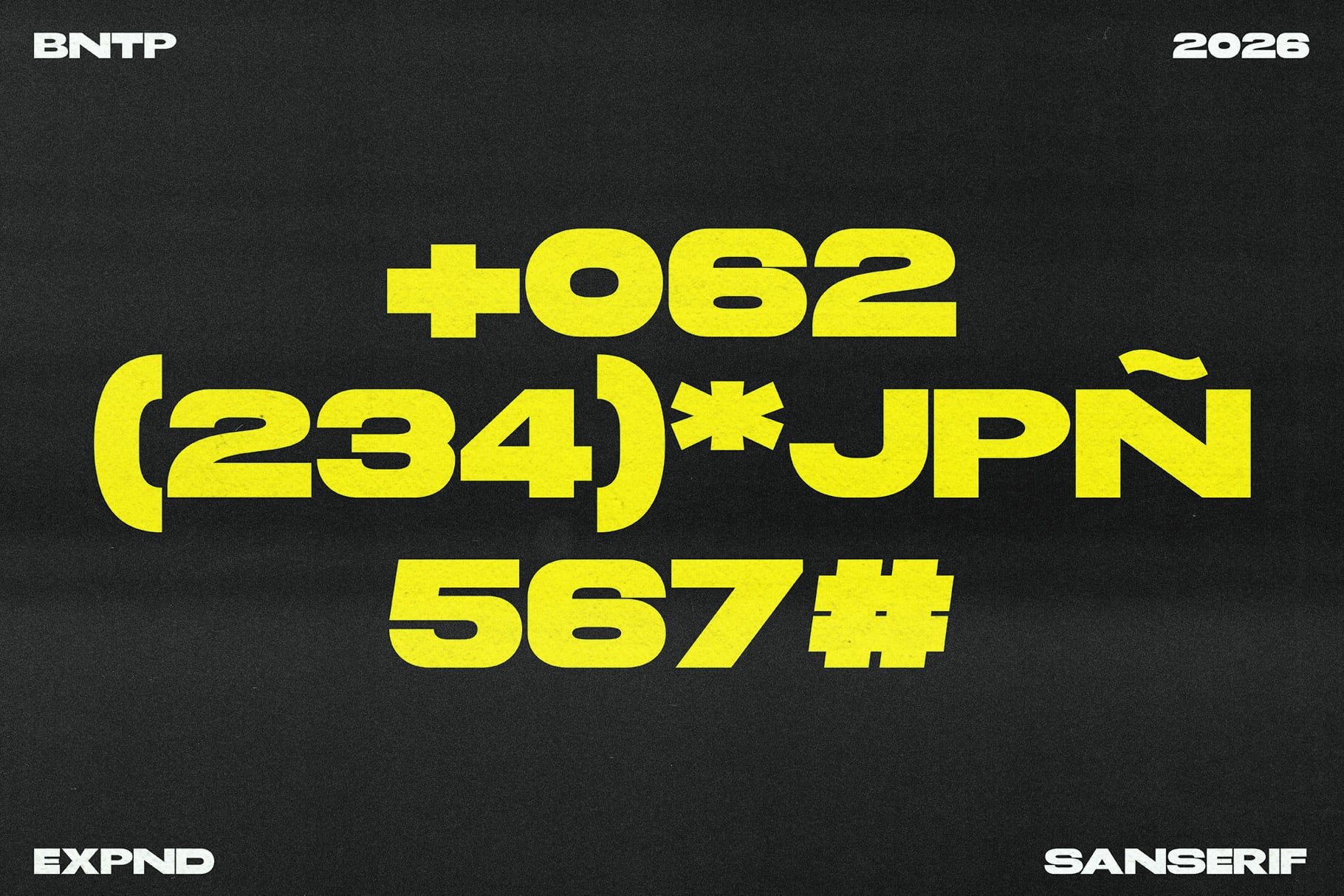 Bright yellow type on dark background showing Japanese phone number with BNTP branding