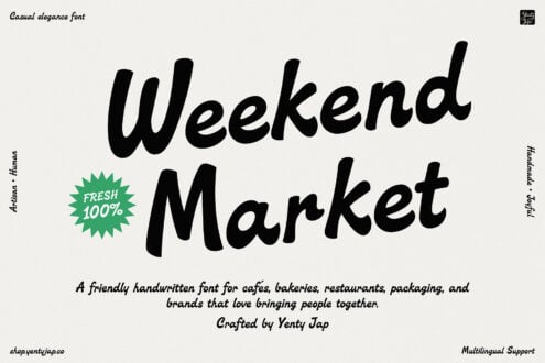 Chunky handwritten script font displaying "Weekend Market" in bold black letters on cream background