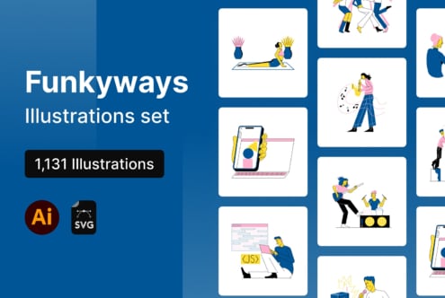 Funkyways illustration collection with 1,131 colorful character scenes in Ai plus SVG formats
