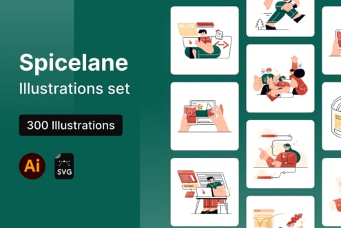 Spicelane illustration collection showing 300 colorful scenes of people coding, designing, collaborating with warm tones