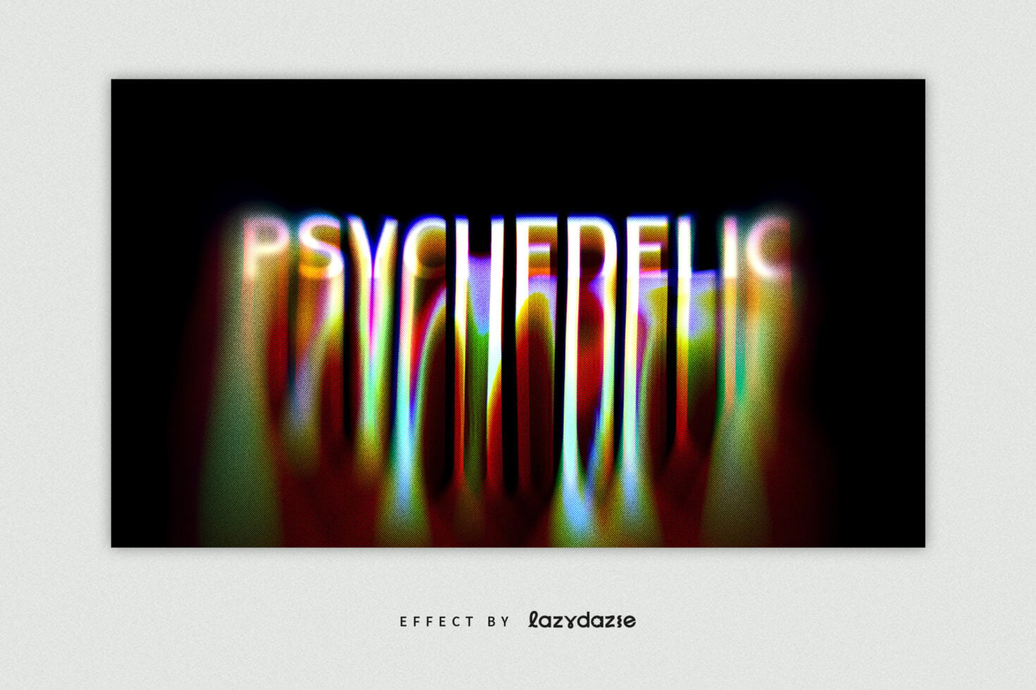 Glitchy neon text reading "PSYCHEDELIS" with rainbow chromatic aberration on black background