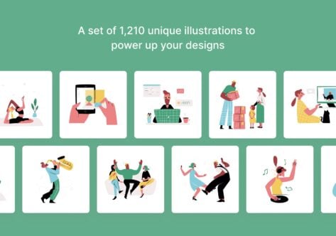 1,210 colorful character illustrations covering work, tech, music, family moments, dancing