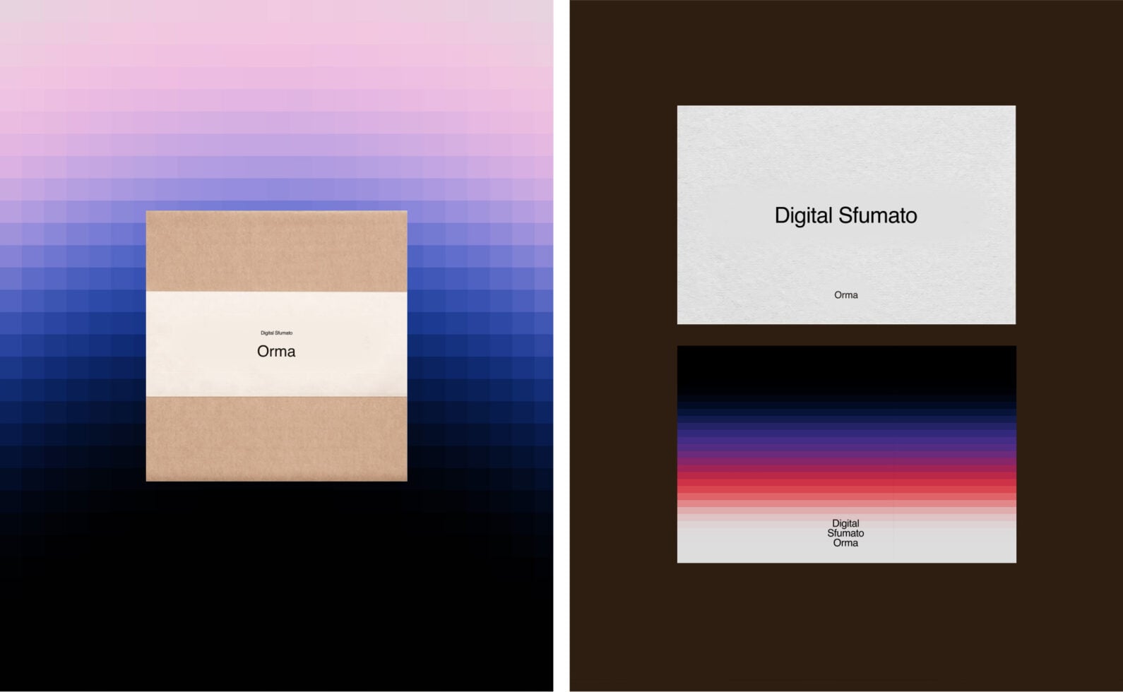 Digital Sfumato Orma mockup showing gradient backgrounds with minimalist branding layouts