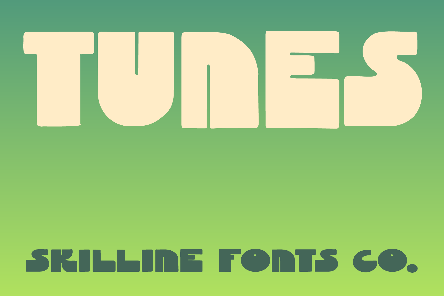 Retro display font with thick rounded letterforms on gradient green background