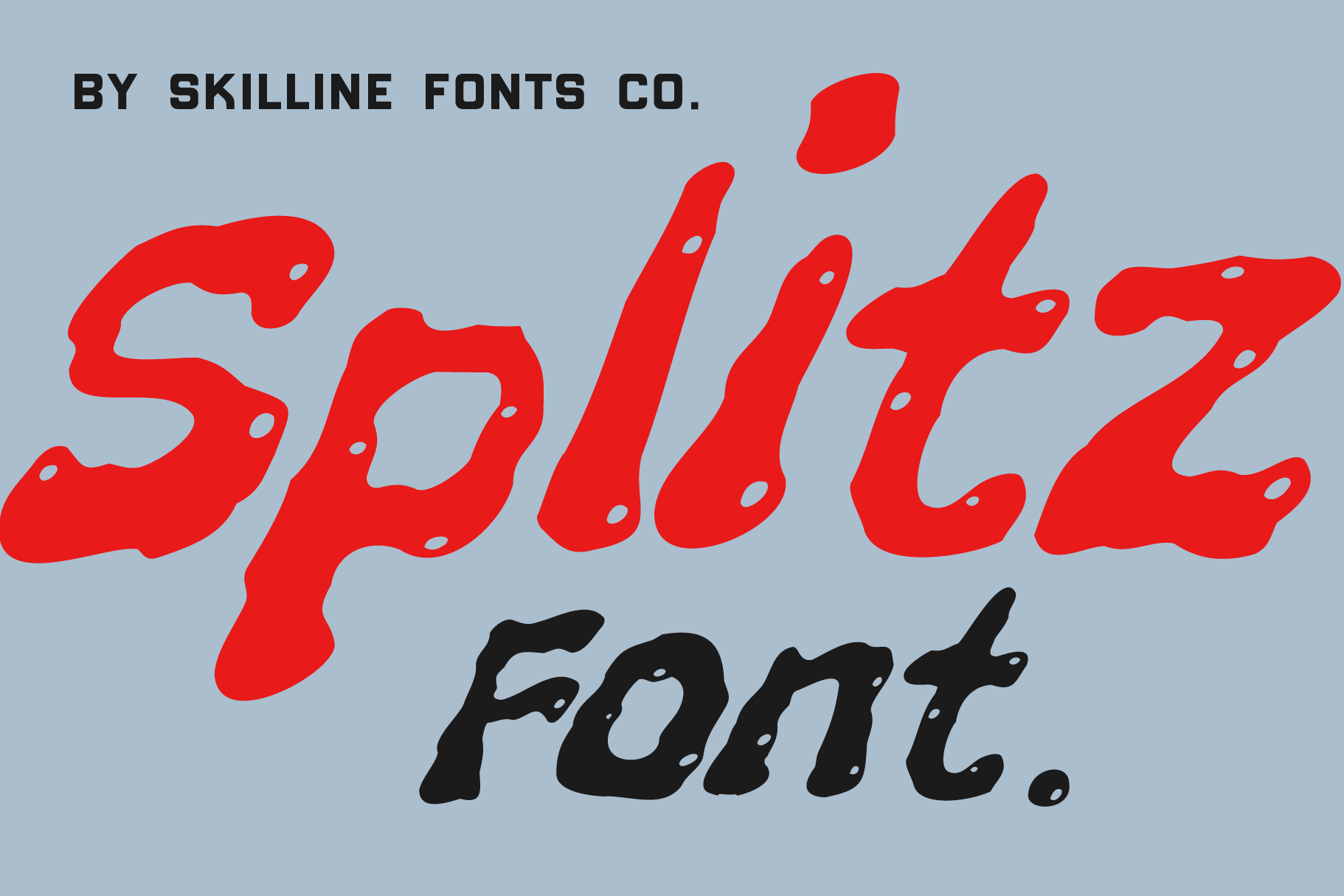 Splitz font display with chunky red letters on blue background