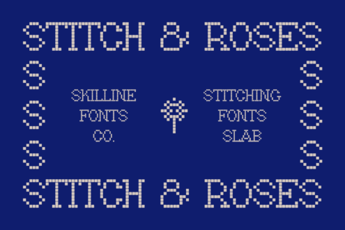 Retro pixel font bundle with skillline, stitching slab styles on deep blue