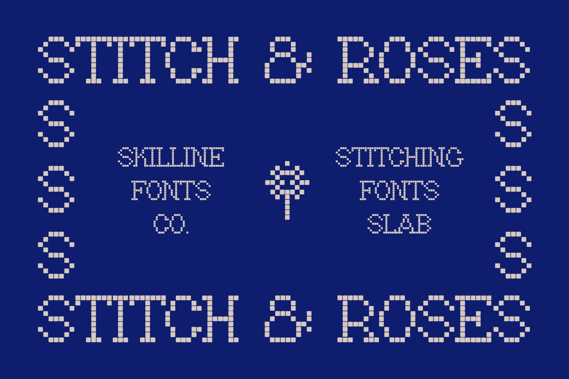 Retro pixel font bundle with skillline, stitching slab styles on deep blue