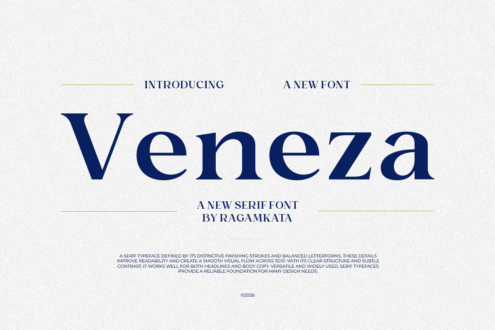 Veneza serif font display with multilingual accents on cream background