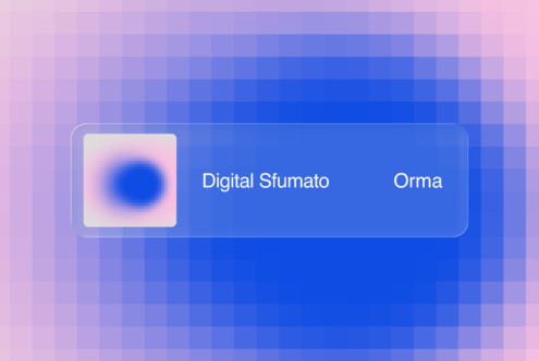 Blurred blue orb icon with "Digital Sfumato Orma" text on gradient background