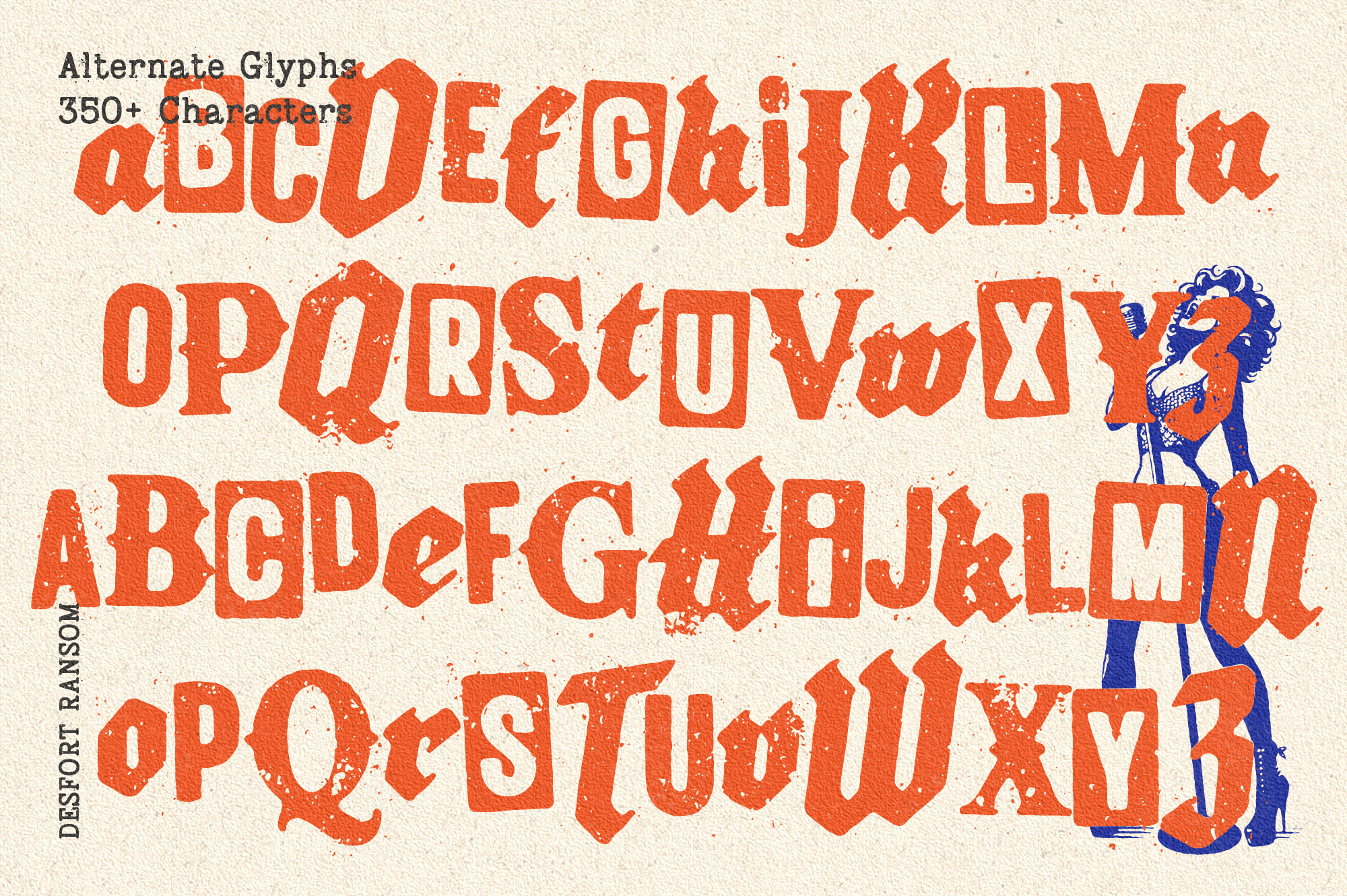 Desport Ransom distressed font with 350+ alternate glyphs in orange